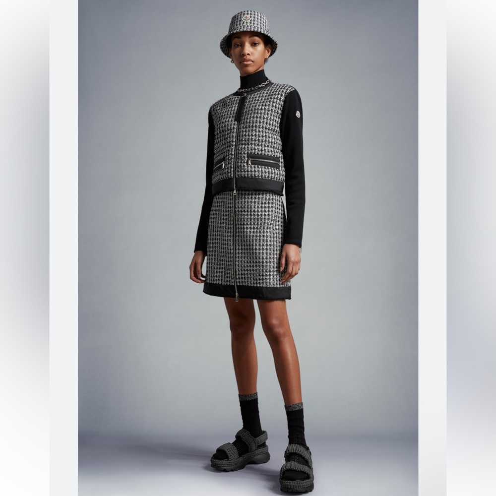 Moncler Black and White Tweed Mini Skirt